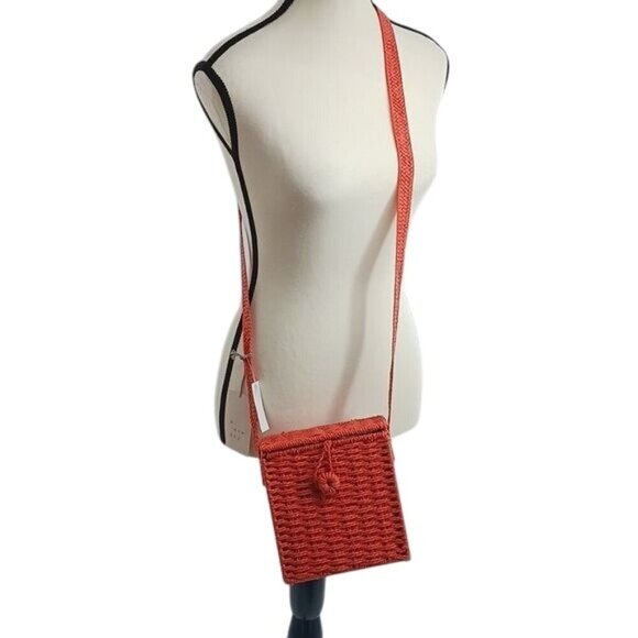 A New Day Purse Red Paper Woven Straw Rectangle Boho Crossbody Womens - Picture 1 of 6